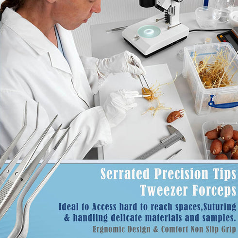 6" (15.2 cm), (6" Set 3pcs) Lab Tweezers High Precision Forceps, Fine Strong Point tweezers, Stainless Steel
