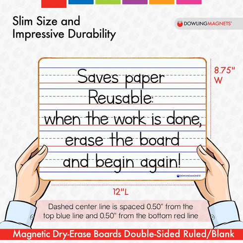 Dowling Magnets Double-sided Magnetic Dry-Erase Board, 12"L x 8.75"W, Set of 5 for Kids