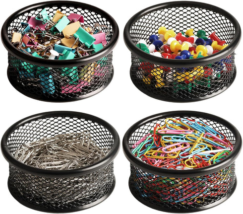 Mesh Paper Clip Holder, 4 Pack Paperclip Holders for Desk, Wire Mesh Bowls, Organizer for Small Office Accessories