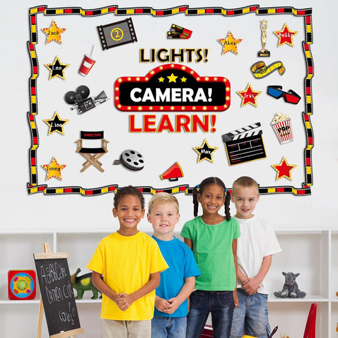 Movie Night Bulletin Board Classroom Decoration Set, Motivational Hollywood Theme Cutouts for Back to School Decor