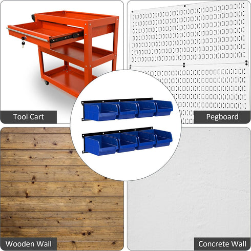 8 Bins&2 UNITEDPOWER wall mounted garage storage bin, Parts Rack, Plastic Hanging Stackable Storage Bin, Hardware Tool