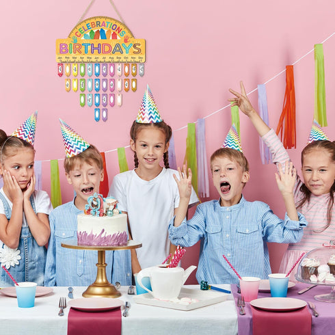 Calendar(8X16) 108pcs LHIUEM Crayon Birthday Bulletin Board Decorations Celebrate Birthday Chart Wood Flip Happy