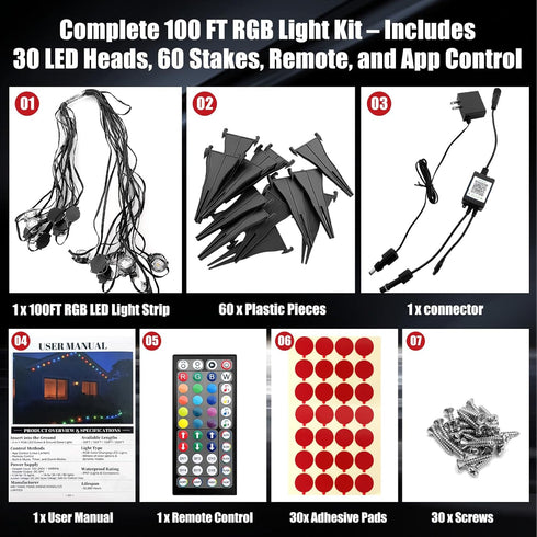 100 2-in-1 FT Permanent Outdoor Lights, Waterproof Eaves & Ground Stakes LED String Lights with App/Remote Control