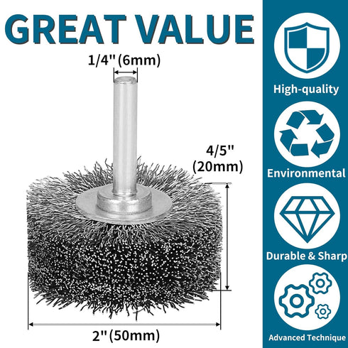 1 Pack Wire Wheel 2 Inch Stainless Steel Wire Brush 0.012" Wire 1/4" Shank 20000RPM for Die Grinder Rotary Tool Drill Brush Attachment