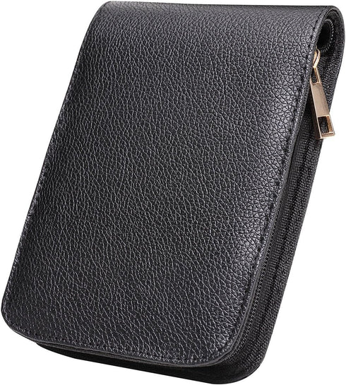 Fountain Roller Ball Pen Case Holder, PU Leather Bag for 12 Pens, Color Black