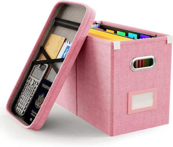 Oterri File Organizer Box with Lid - Hanging Filing Box with Mesh Pocket, Document Organizer for Letter Files, Portable