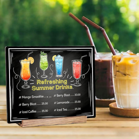 7.9x5.1 (3 Pack 7.9x5.1) Desktop Chalkboard Sign with Wood Base, Message Board Menu Board Chalkboard for Shop Wedding