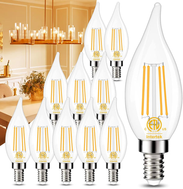 GOLSPARK E12 Dimmable LED Bulb, 60W Equivalent, 10 Pack, 2700K Warm White Type B E12 Candelabra, Clear Glass