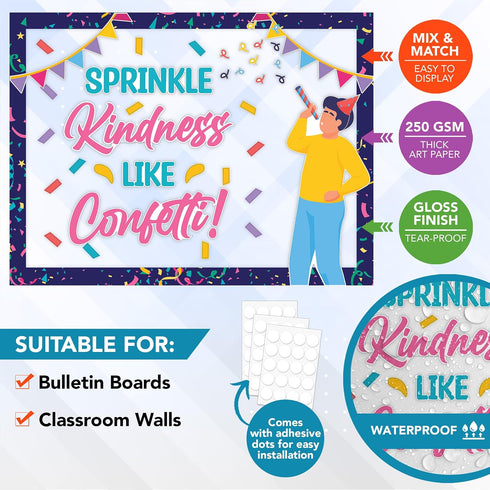 Decorably 101 Pcs Kindness Bulletin Board Sets - Sprinkle Kindness Decorations for Classroom with Borders