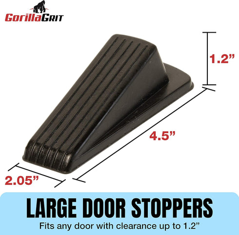 Rubber Door Stoppers - Large Heavy Duty Flexible Door Holder, Black 4 Pack, Non Marking Anti Slip Jammer