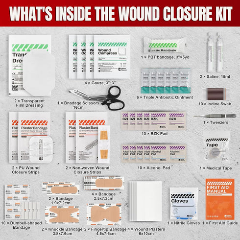 3 RHINO RESCUE Wound Closure Kit, Types Butterfly Bandages with Bandages, Triple Antibiotic Ointment, Wound Closure