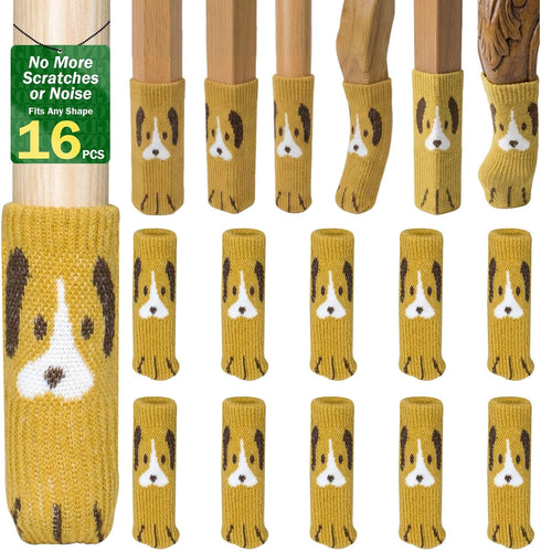 16PCS Cute Dog Chair Leg Socks - Double Layer Knitted Furniture Booties