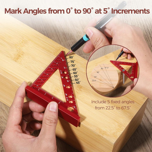 Small Carpenter Square Woodworking Tool, Fixed Angle Pin and 0.9mm Mechanical Pencil for Precision