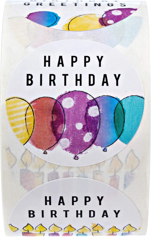 Modern Vibrant Watercolor Birthday Stickers, 6 Bright Balloons Designs, 500 Colorful Celebration Labels