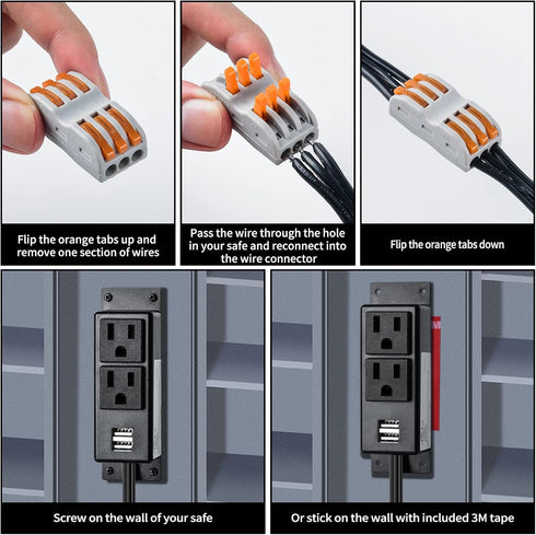 briidea Gun Safe Power Outlet Kit, Gun Safe Accessory Electrical Outlet with USB for Interior Dehumidifiers and Lights