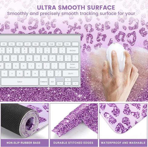 iLeadon 4in1 Mouse Pad Set - Large Gaming Desk Mat, Mouse Pad with Wrist Rest, Keyboard Wrist Rest, Coaster, Purple