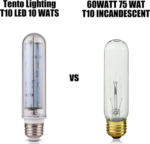 Tento Lighting T10 LED Tube Light, Tubular Light Bulb, E26 Medium Base, Sub Zero Fridge and Freezer Light Bulb Replacement, Aquarium Light Bulb, Type T Bulb, 60w - 70w, 5000k, Cool White (2 Pack) by tento