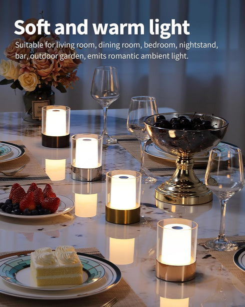 4" 2 Pack, LED Mini Cordless Table Lamp Outdoor Waterproof Lamp, Rechargeable Battery Operated Lamp, Portable Touch