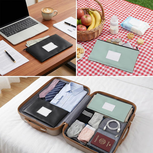 Kynigo 3 Pack 11" 6.3" Bank Deposit Money Bags with Zipper, x Bags Cash Wallet Pouches with Label, PU Leather