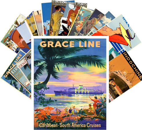 Vintage PostCards, 24 pcs Vintage Travel Posters, Ocean Cruises Sea Liner