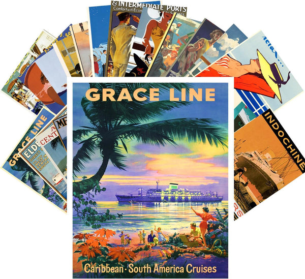 Vintage PostCards, 24 pcs Vintage Travel Posters, Ocean Cruises Sea Liner