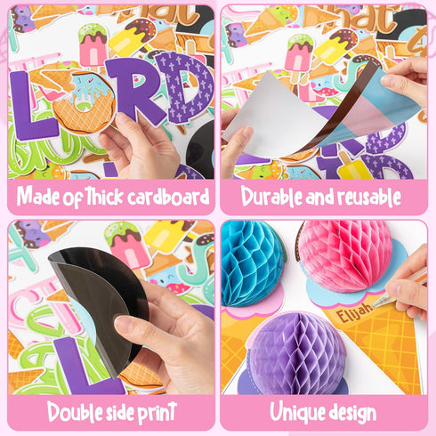 CY2SIDE 73PCS Ice Cream Taste and See That the LORD is Good Christian Cut-outs for Classroom Bulletin Board Border