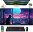XXL Large Cool Purple Kawaii Anime Moom Cat Desk Mat, Cute City Cats Gaming Mouse Pad 31.5x15.75 in