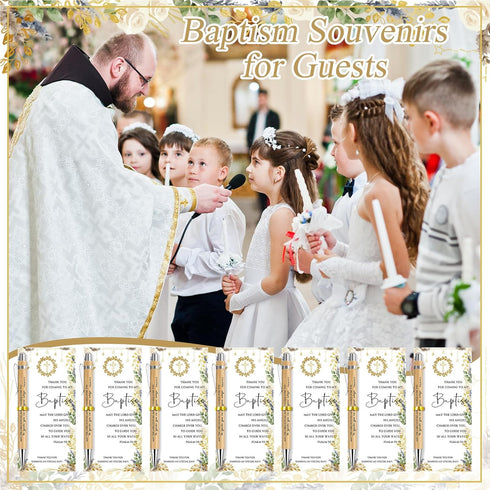 Skyygemm 50 Sets Communion Baptism Favors for Guests First Baptism Quote Bamboo Pens Cross Thank You Cards Christian