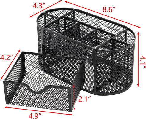 PAKASEPT Desk Organizers, Mesh Caddy with Compartments for Makeup and Office Supplies