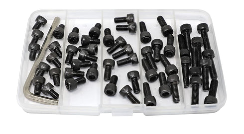 iexcell 50 Pcs M6 x 8/10/12/16/20 Alloy Steel Hex Socket Head Cap Screws Bolts Assortment Kit, Black Oxide Finish