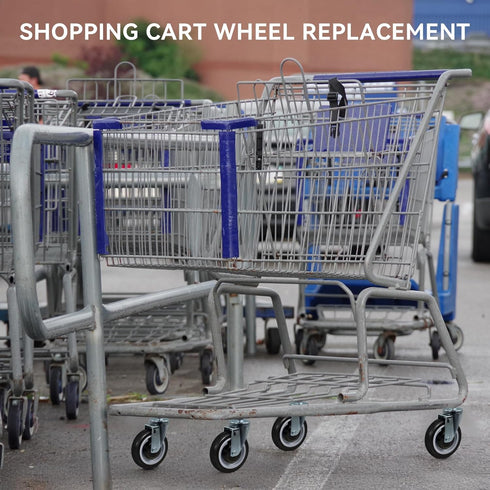 5" Set 4, 3/8" Shopping Cart Wheel Replacement Kit, Polyurethane Casters of Axle Diameter Wheels for Supermarket