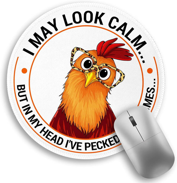 lebrocoli Funny Chicken Mouse Pad, Small Round Rooster Mouse Pads for Desk, Mini