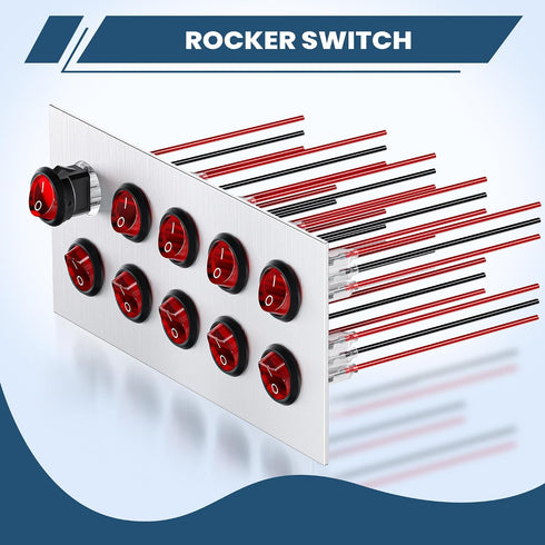 DMTVAL 10Pcs 12V 2 2 6A/250V 10A/125V, Red LED Round Rocker Switch Kit, Pin Position SPST ON/Off Toggle with Pre-Wired
