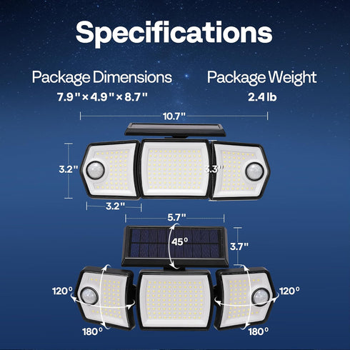 2500LM 2 Pack VIVOHOME Linkable Solar Lights Outdoor Waterproof, Dual Roating Motion Sensor Flood Lights, Solar Powered