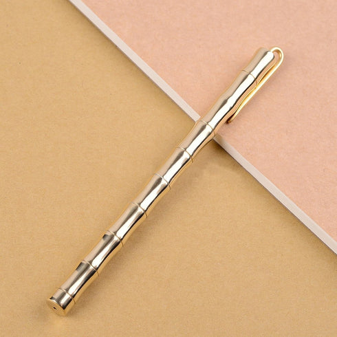 Bamboo Joint Brass Pen, Portable Delicate Signature Ballpoint Pen with Clip