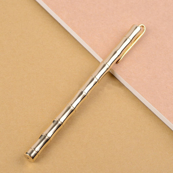 Bamboo Joint Brass Pen, Portable Delicate Signature Ballpoint Pen with Clip