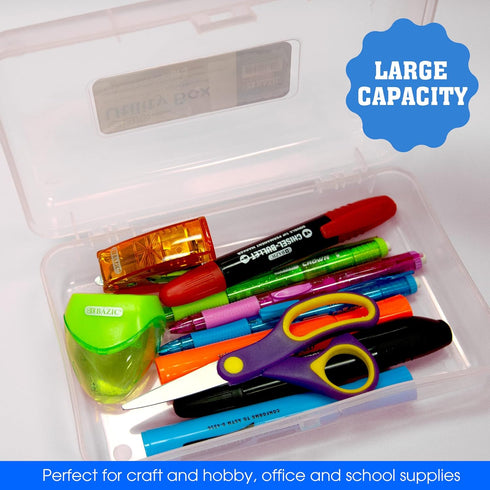 BAZIC Plastic Pencil Case Utility Storage Box, Clear Color, Multi-Purpose Organizer for Pens and Pencils, 4-Pack