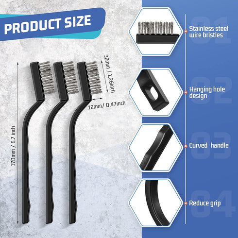 60 Set 6.7 Inches Pcs Mini Wire Brush Stainless Steel Wire Bristle Scratch Brush Small Metal Brush for Cleaning Curved