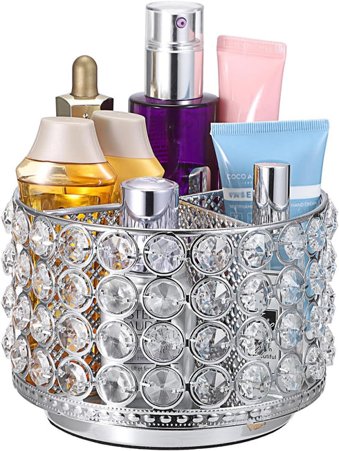Hipiwe 360 4-Slot Crystal Vanity Organizer Makeup Brush Holder- Rotating Cosmetic Brushes Display Organizers Spinning