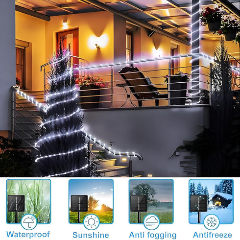 66 200 8 Solar Rope Lights Outdoor Waterproof, Feet LED Modes Fairy Lights String Light, Cool White Tube Light