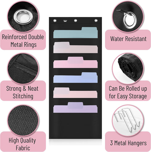 Mr. Pen Hanging Wall File Organizer, 6 Pocket, 2 Pack, Black, Over The Door File Organizer for Wall