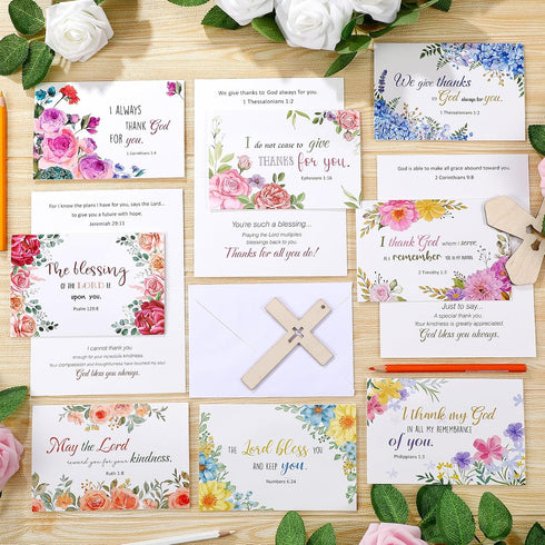 Affrolling 50 Pack 4x6 Inch, Spring Religious Christian Thank You Cards Bulk with Scripture Envelopes Stickers Bible