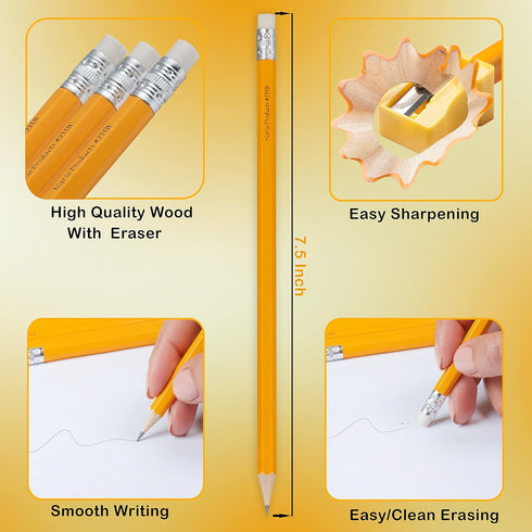 Bulk Pencils of 50: Pre-Sharpened #HB Drawing Pencils for Kids, Teens, & Adults, White Eraser, 7.5 Hexagonal Shape