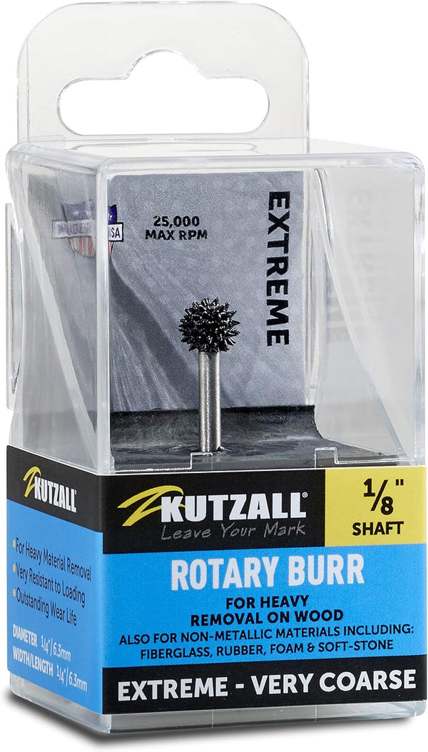 Kutzall Extreme Sphere Rotary Burr, 1/8" Shaft, Very Coarse - Wood Carving Bit for Dremel & Foredom Tools
