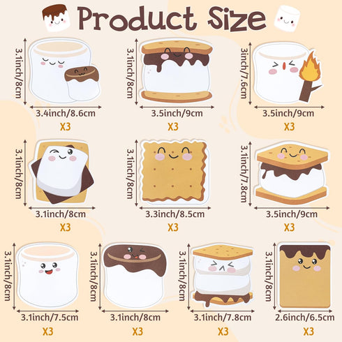 CJiangpo 30Pcs Marshmallow Sticky Notes, Cute Cartoon Notepad, 600 Sheets for Classroom Rewards Party Favors