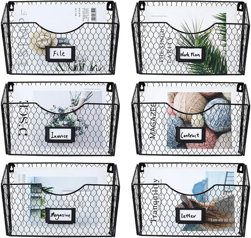 PAG 6 Pockets Hanging File Holder Wall Mount Mail Organizer Metal Chicken