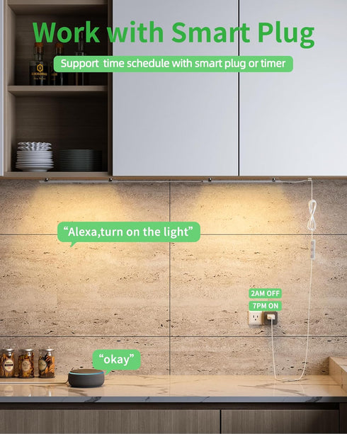 Dimmable Counter 3pcs 12 Inch, 3000K Under Cabinet Lighting Plug-in, Under Lights for Kitchen, Warm White Linkable USB