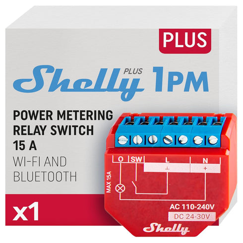Shelly Plus 1PM UL, WiFi & Bluetooth Smart Relay Switch, Power Metering, Compatible with Alexa & Google Home