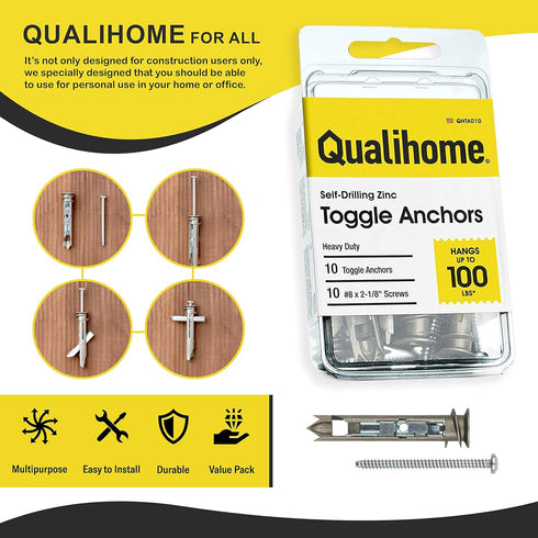 Heavy Duty Drywall Anchors and Screws Kit - Durable Zinc Self-Drilling Toggle Anchors for Hanging