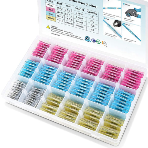 TICONN 600 PCS Heat Shrink Butt Connectors Kit, AWG 24 – 10, Insulated Waterproof Electrical Terminals